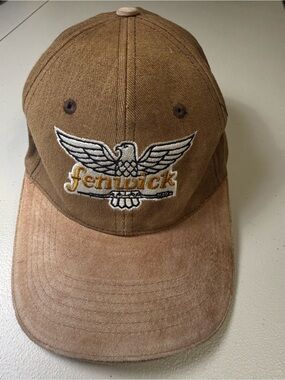 Vintage Fenwick Fishing Hat Cap Eagle Feel The Action Suede Bill Brown Strapback